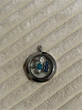 Navy Blue and Silver Floating Charm Pendant Necklace